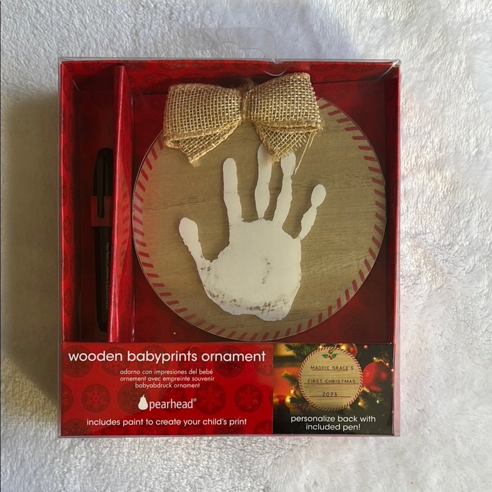 Pearhead Wooden Babyprints Ornament - Red and White